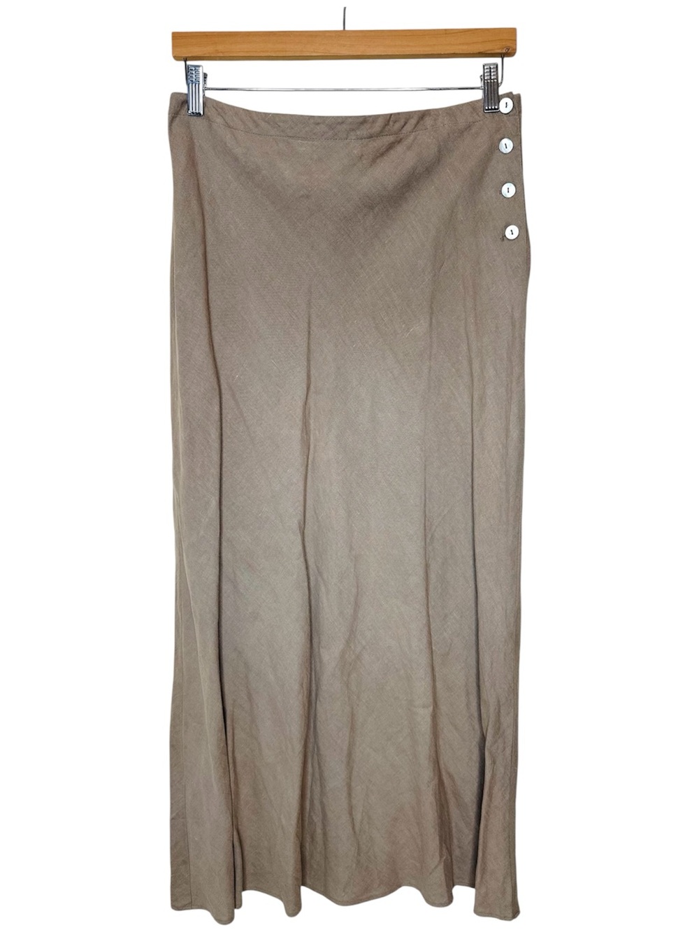 Vintage 100% Linen Max Studio Maxi Skirt Size Large Side-Button Bias Cut
